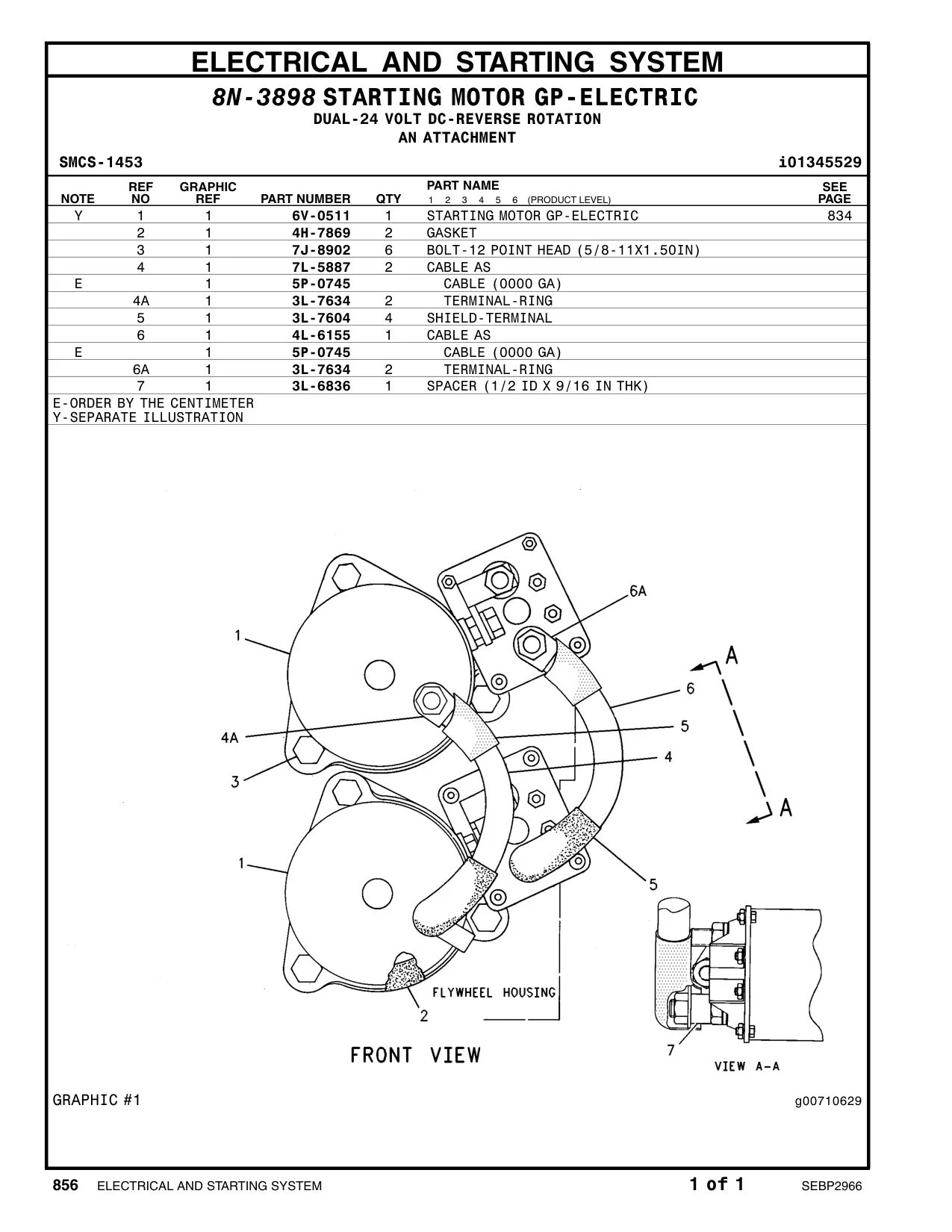 6V-0511 STARTING MOTOR GP-ELECTRIC CAT parts manual diagram