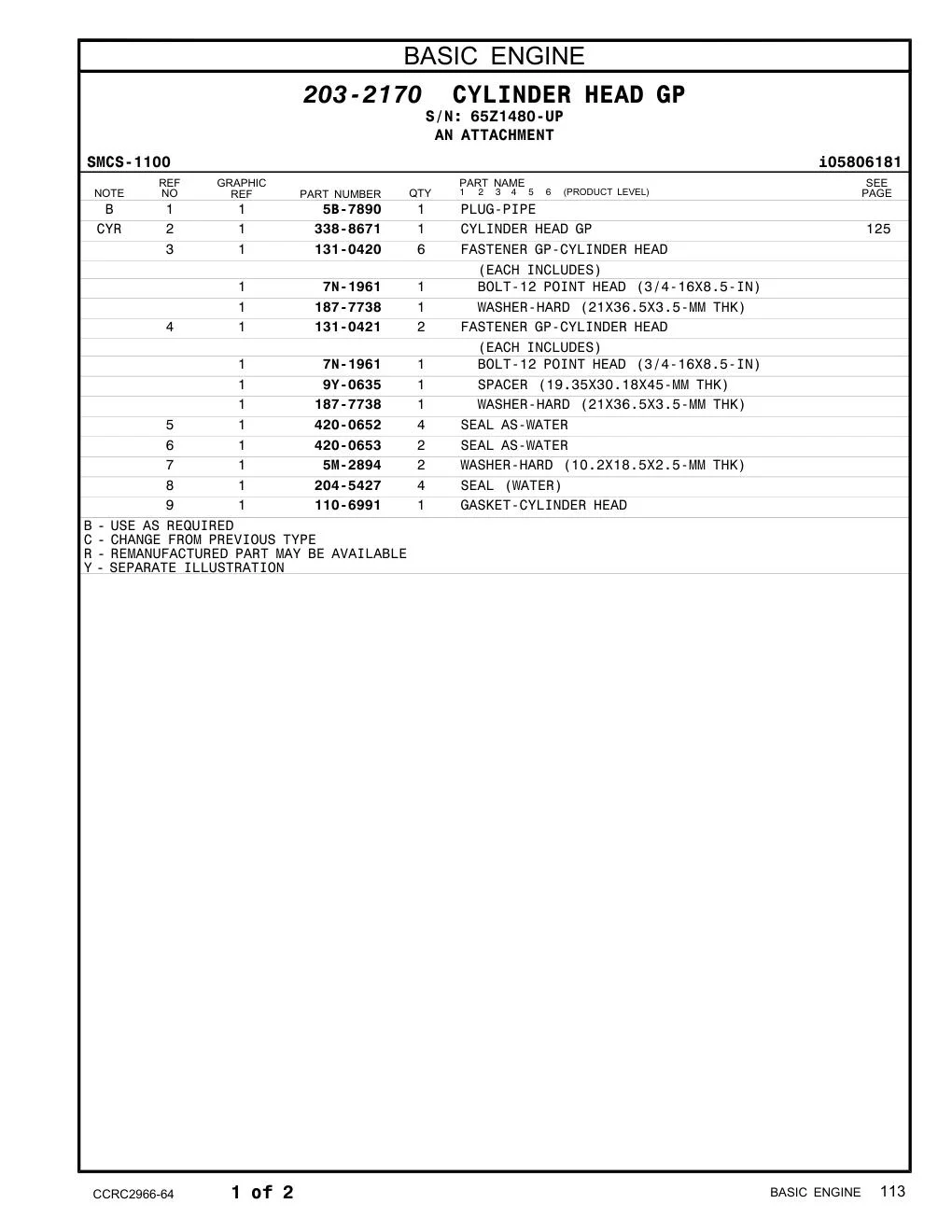 420-0653 SEAL AS-WATER · S/N 65Z1480-UP CAT parts manual diagram