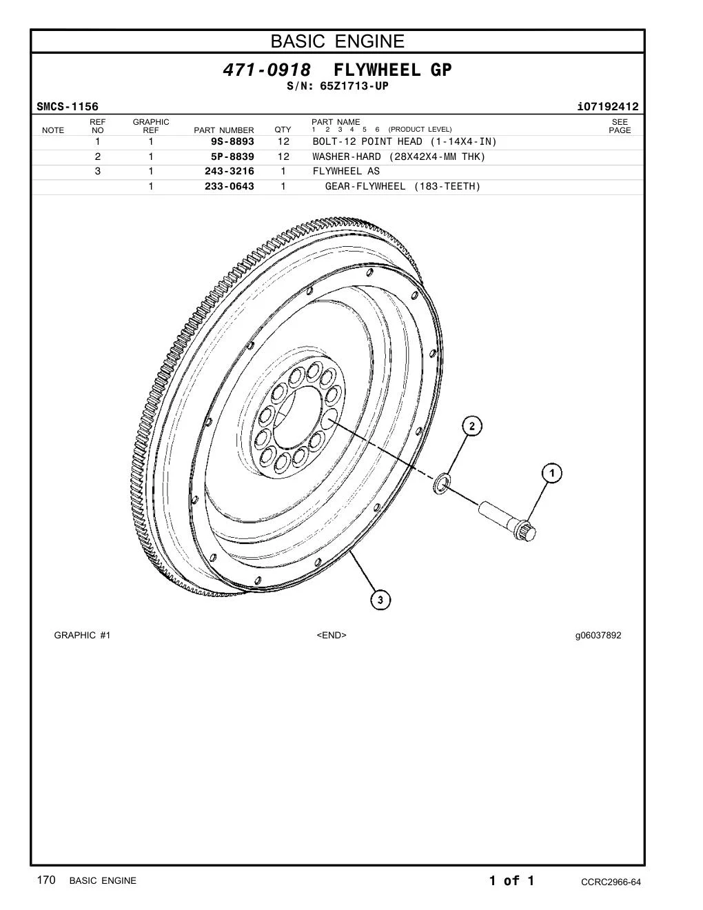 243-3216 FLYWHEEL AS · S/N 65Z1713-UP CAT parts manual diagram