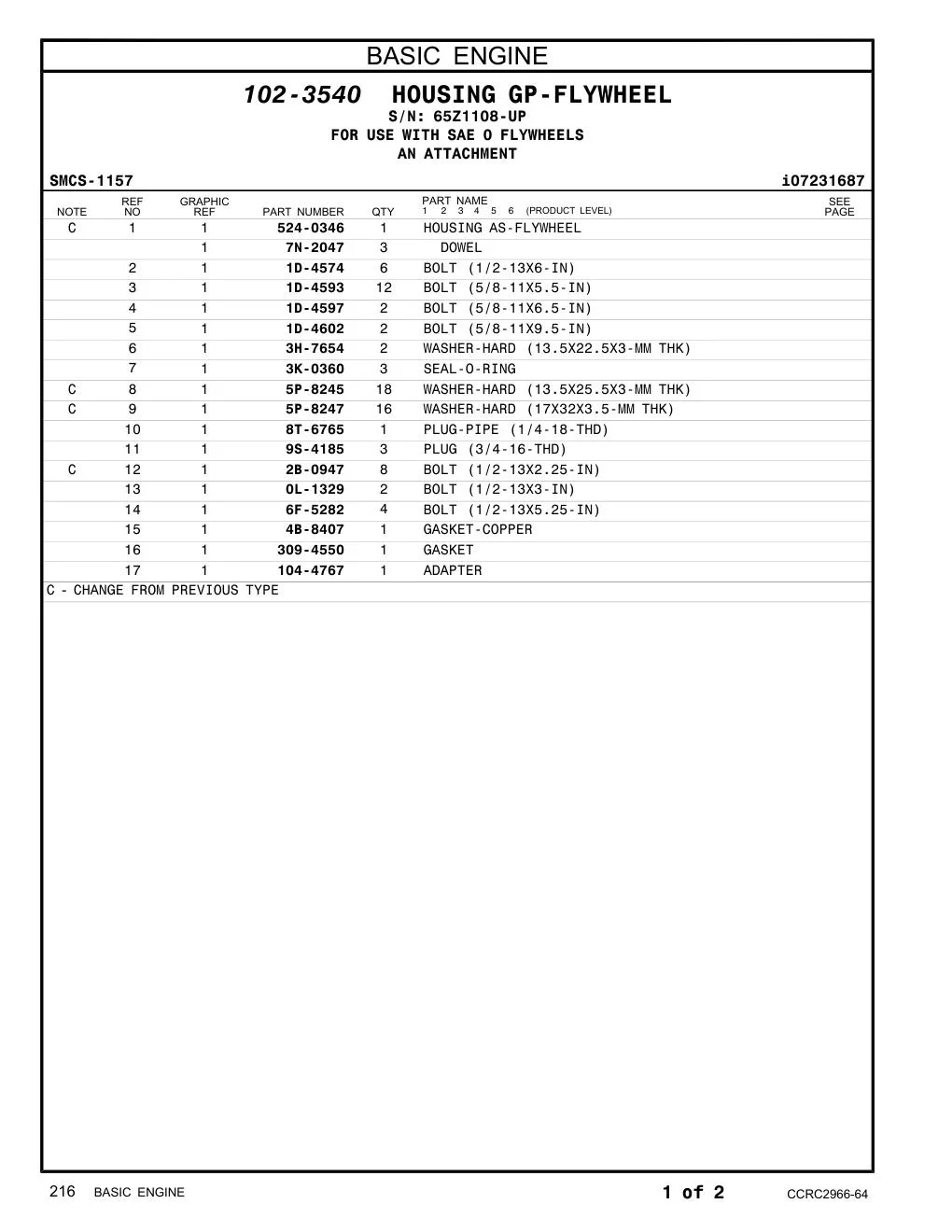 309-4550 GASKET · S/N 65Z1108-UP CAT parts manual diagram
