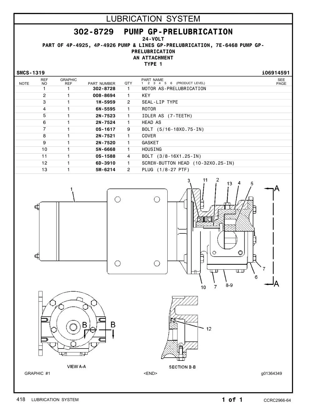 302-8728 MOTOR AS-PRELUBRICATION CAT parts manual diagram