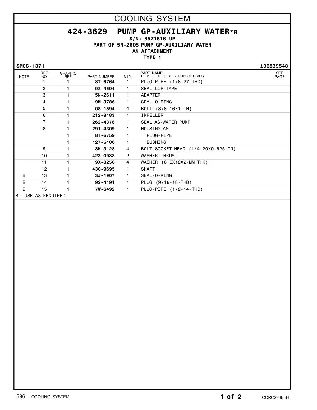 430-9695 SHAFT · S/N 65Z1616-UP CAT parts manual diagram