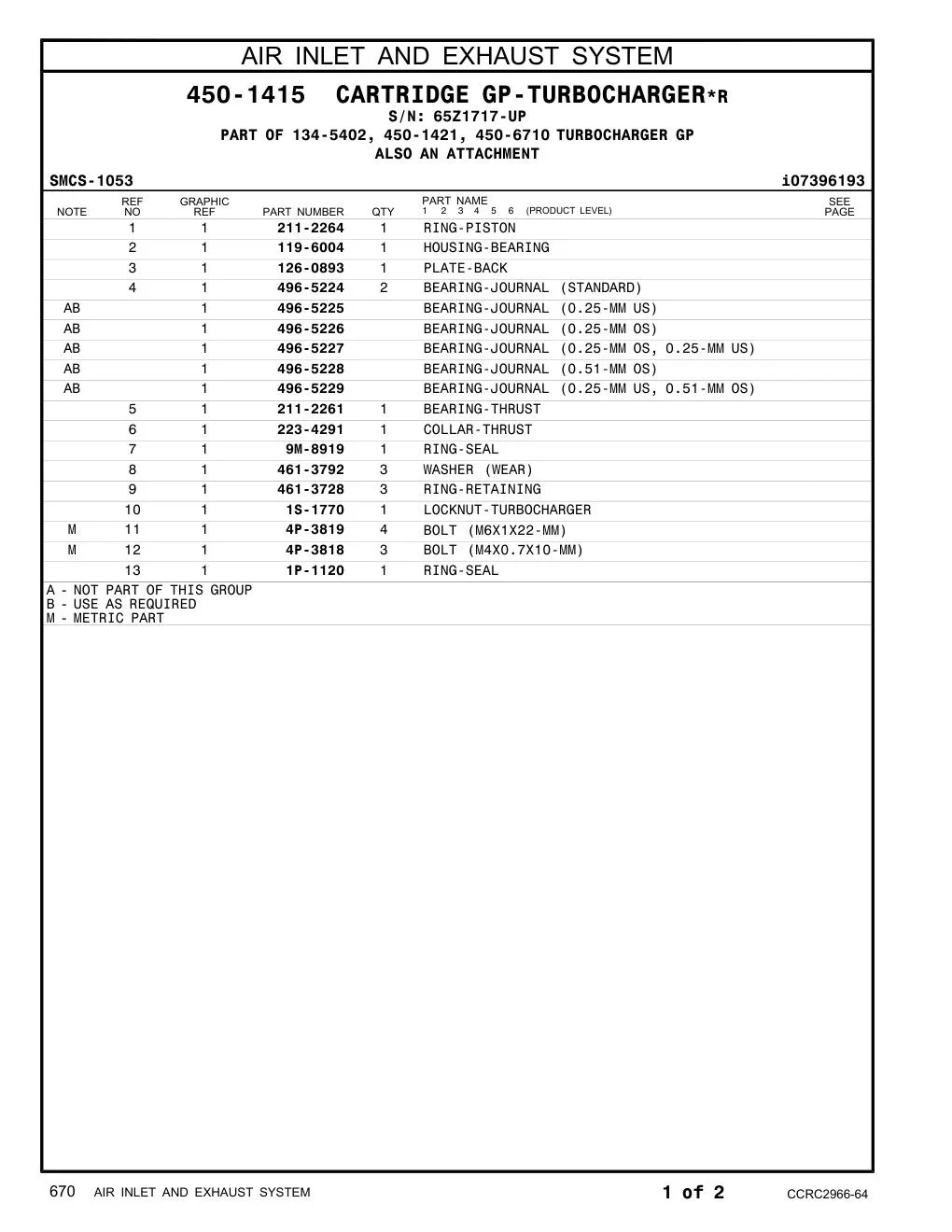 496-5224 BEARING-JOURNAL (STANDARD) · S/N 65Z1717-UP CAT parts manual diagram