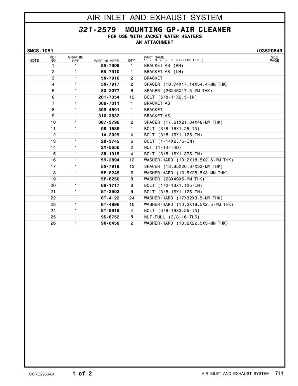 087-3796 SPACER (17.61X21.34X48-MM THK) CAT parts manual diagram