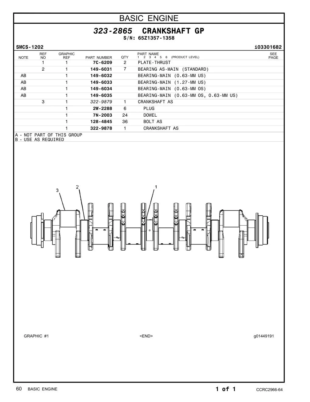 322-9878 CRANKSHAFT AS · S/N 65Z1357-1358 CAT parts manual diagram