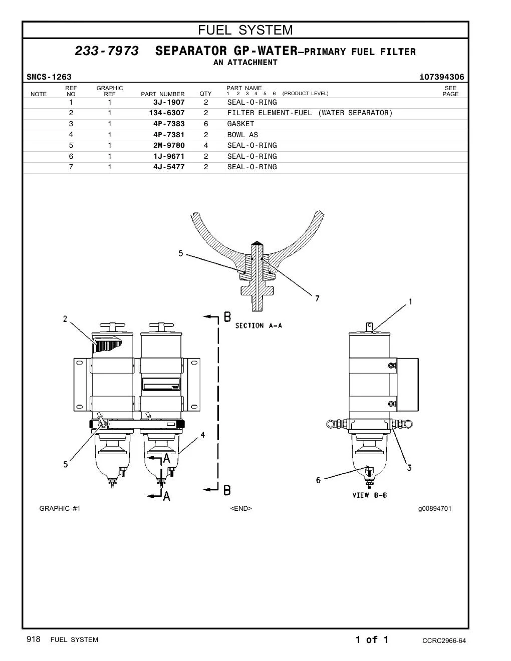 134-6307 FILTER ELEMENT-FUEL (WATER SEPARATOR) CAT parts manual diagram