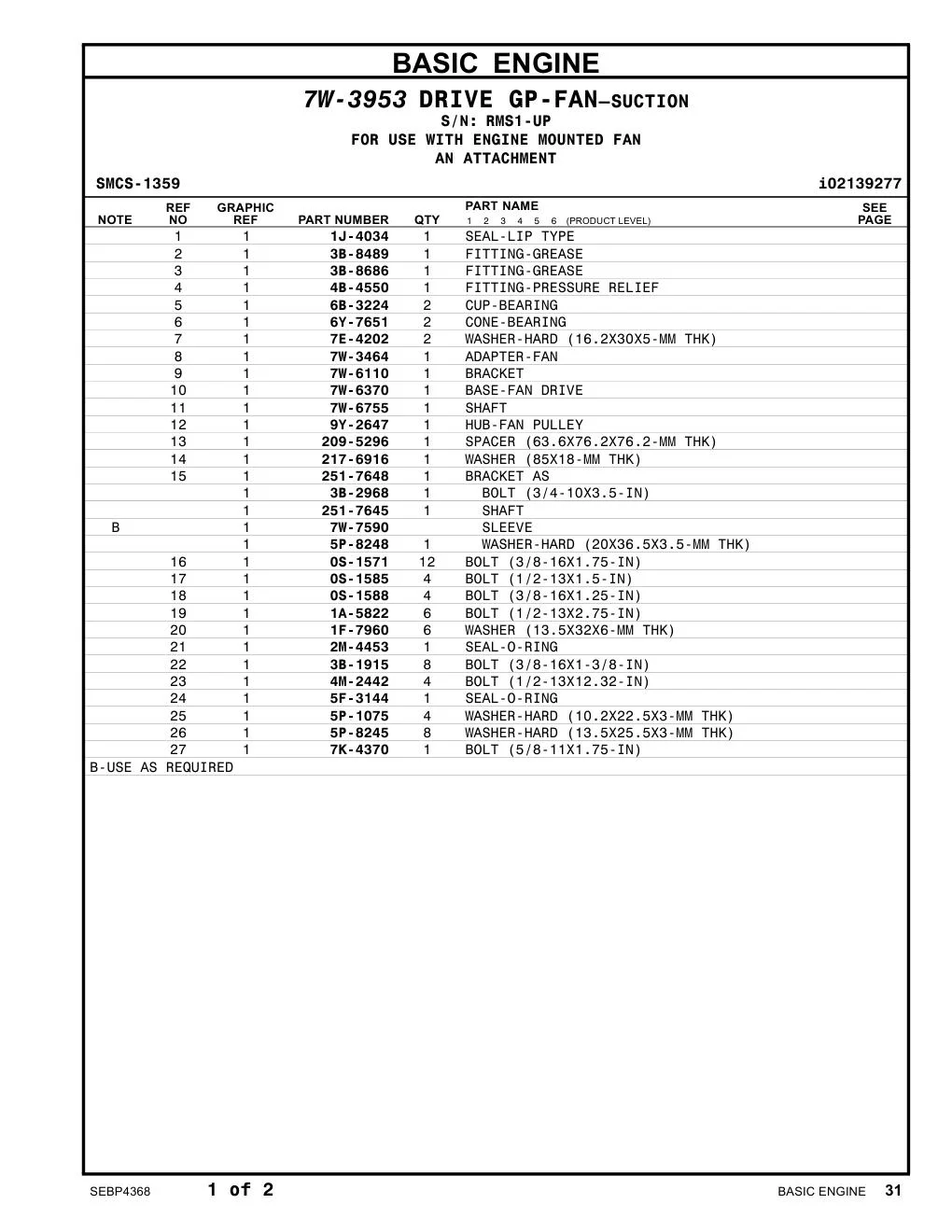 251-7645 SHAFT · S/N RMS1-UP CAT parts manual diagram