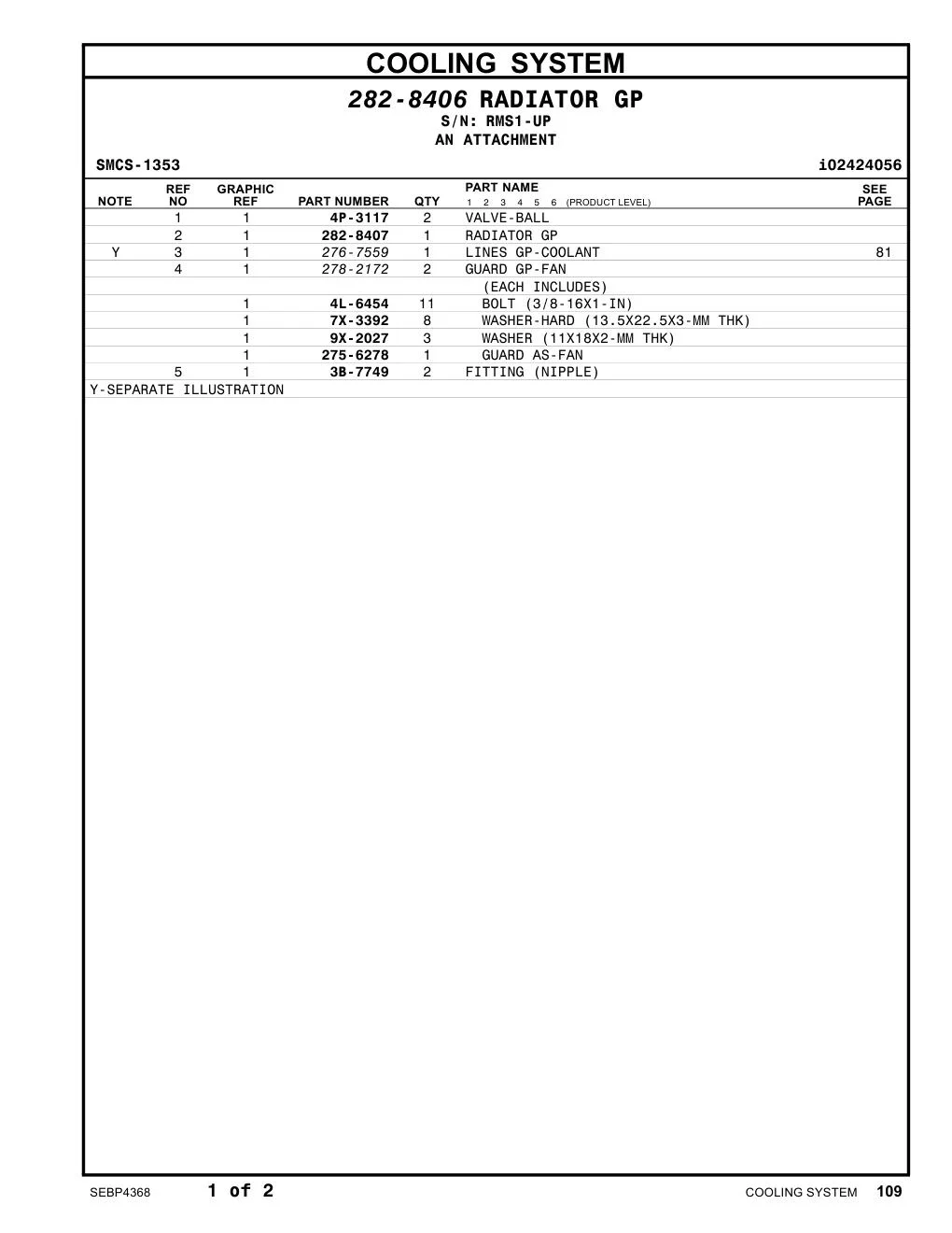 282-8407 RADIATOR GP · S/N RMS1-UP CAT parts manual diagram