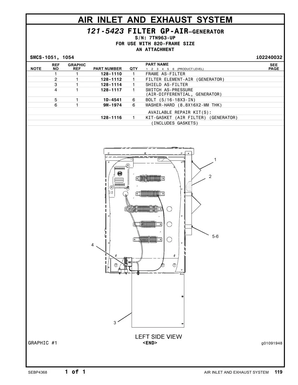 128-1110 FRAME AS-FILTER · S/N 7TN963-UP CAT parts manual diagram