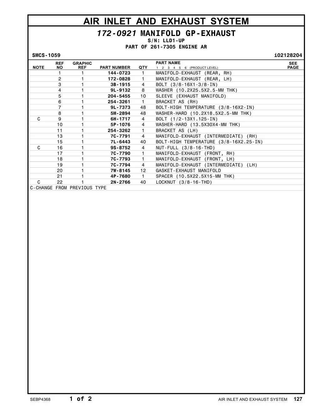 172-0828 - MANIFOLD-EXHAUST (REAR, LH)