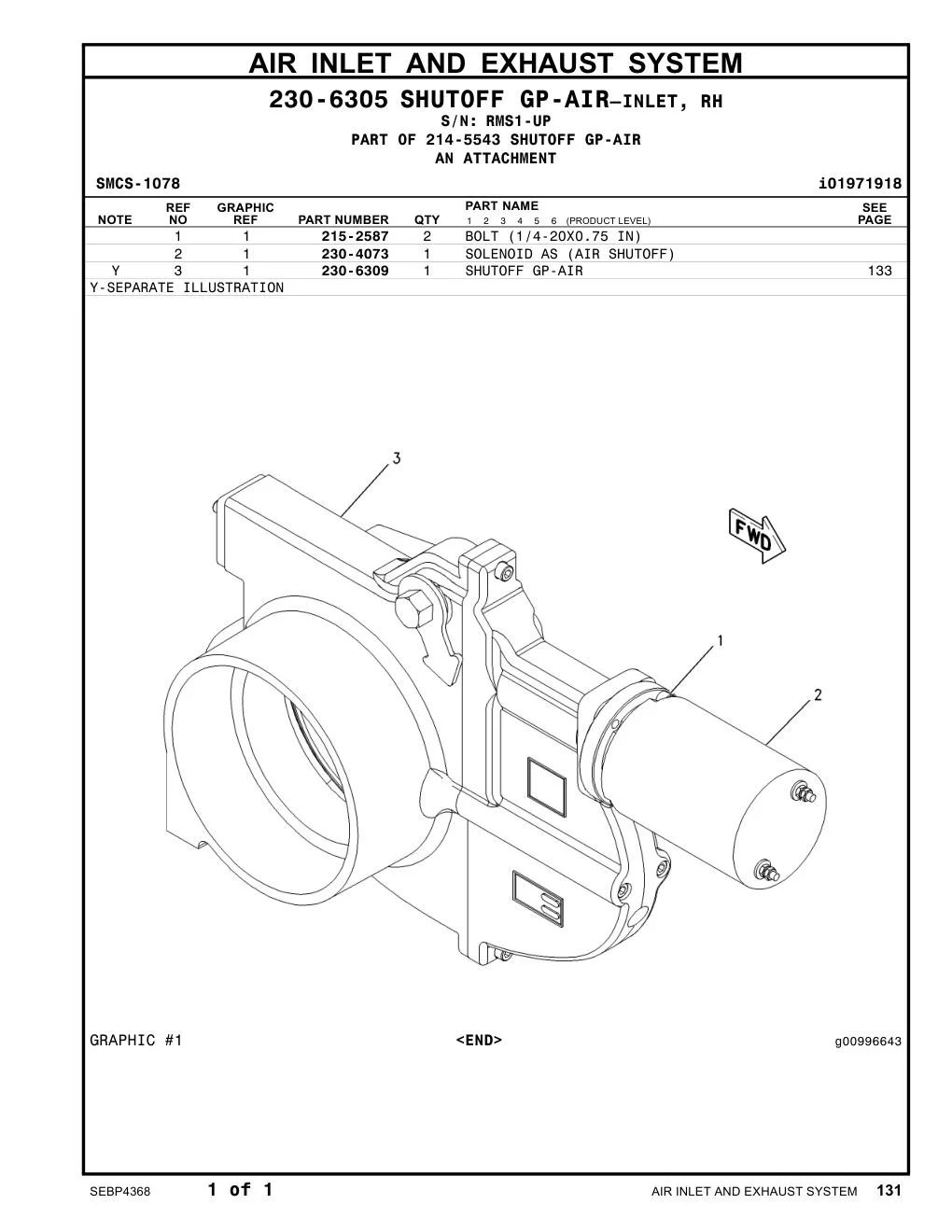 215-2587 BOLT (1/4-20X0.75-IN) · S/N RMS1-UP CAT parts manual diagram