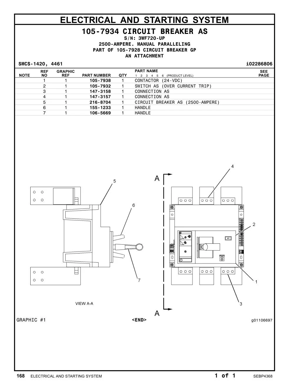 155-1233 HANDLE · S/N 3WF720-UP CAT parts manual diagram