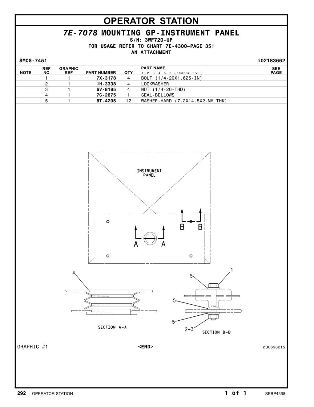 7X-3178 - BOLT (1/4-20X1.625-IN)