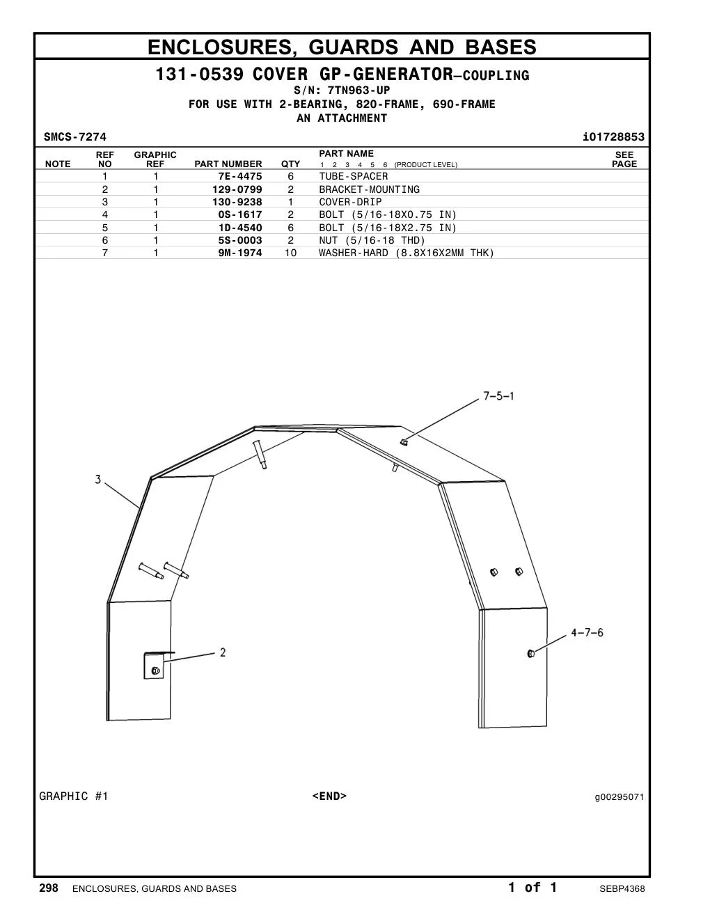 130-9238 COVER-DRIP · S/N 7TN963-UP CAT parts manual diagram