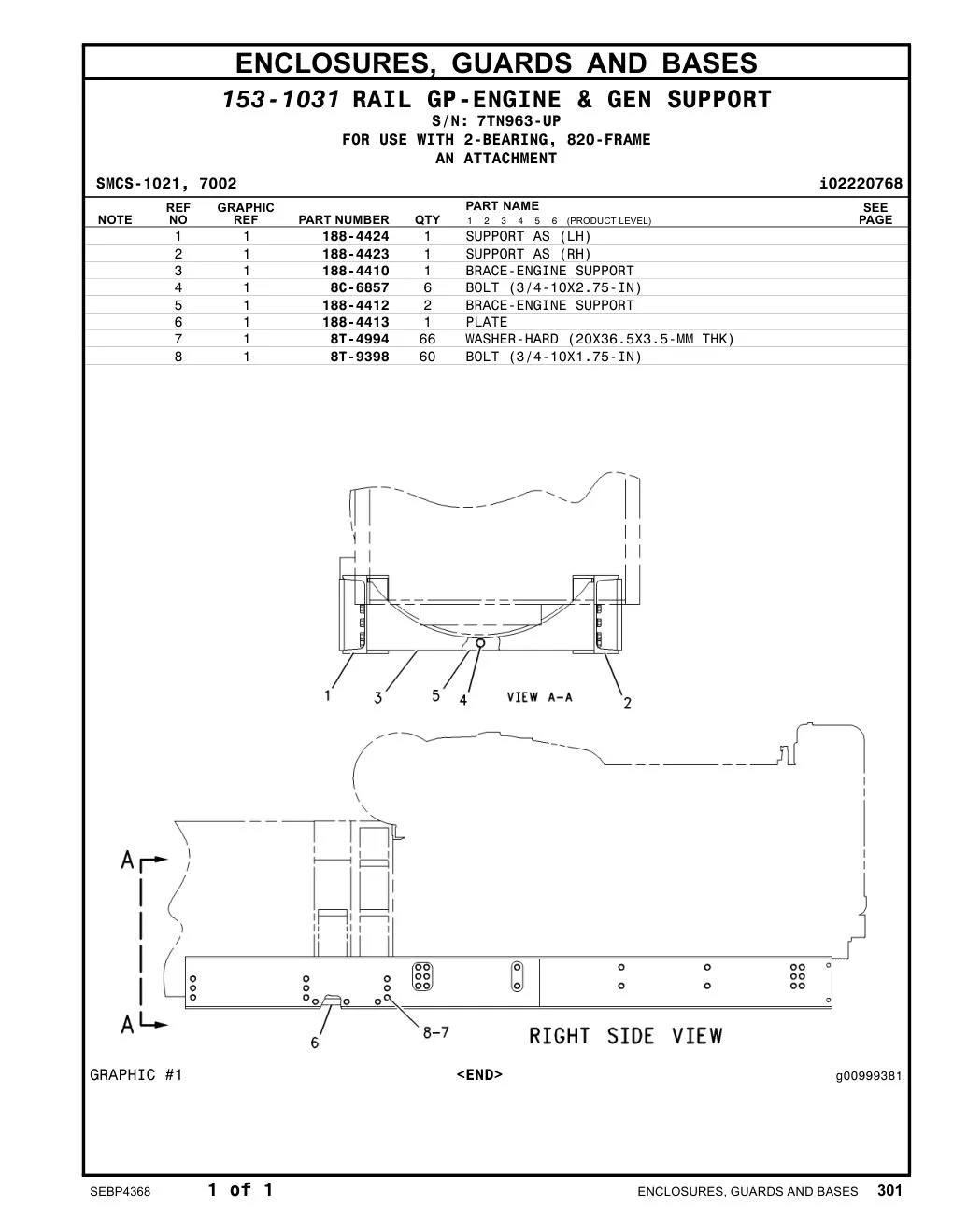 188-4410 BRACE-ENGINE SUPPORT · S/N 7TN963-UP CAT parts manual diagram