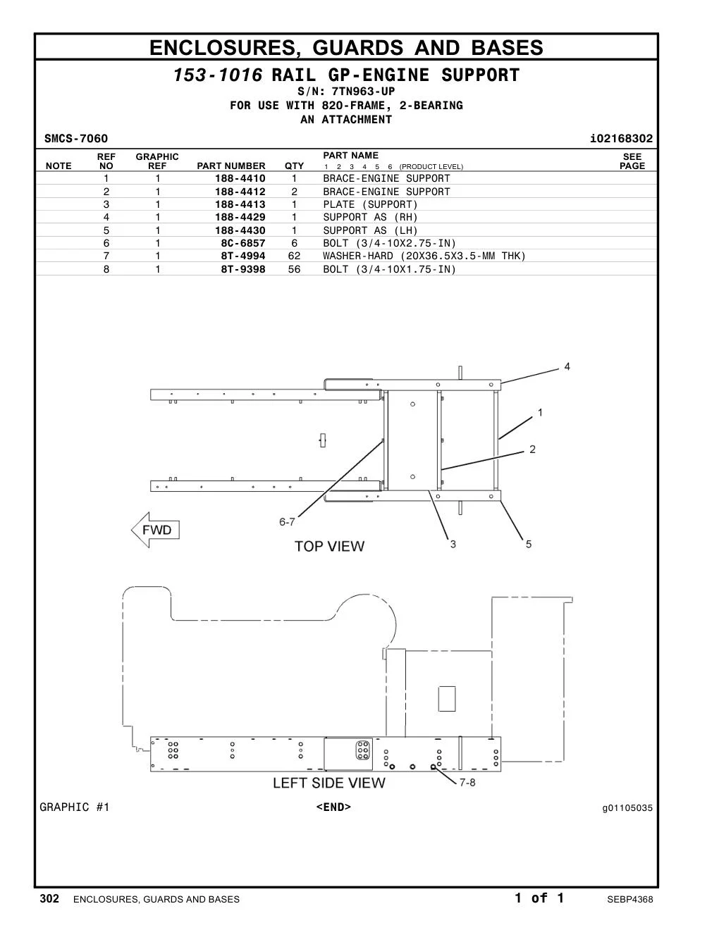 188-4430 SUPPORT AS (LH) · S/N 7TN963-UP CAT parts manual diagram