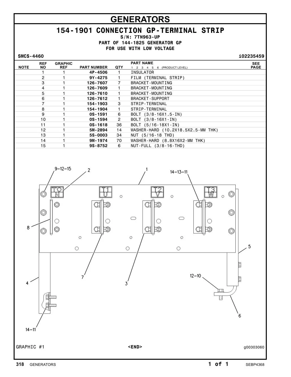 154-1904 STRIP-TERMINAL · S/N 7TN963-UP CAT parts manual diagram