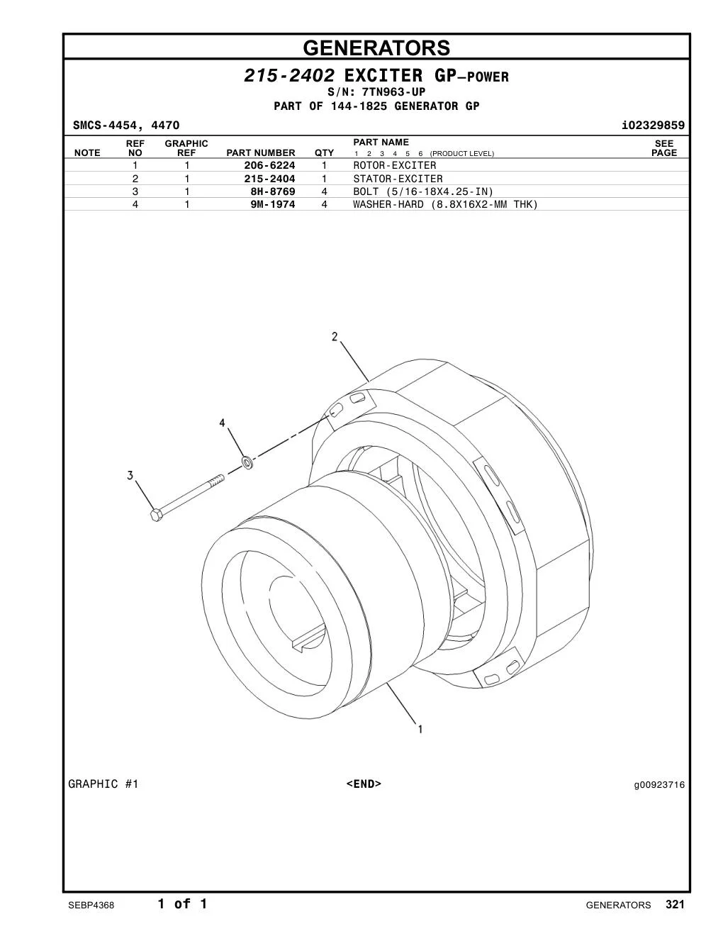 8H-8769 BOLT (5/16-18X4.25-IN) · S/N 7TN963-UP CAT parts manual diagram