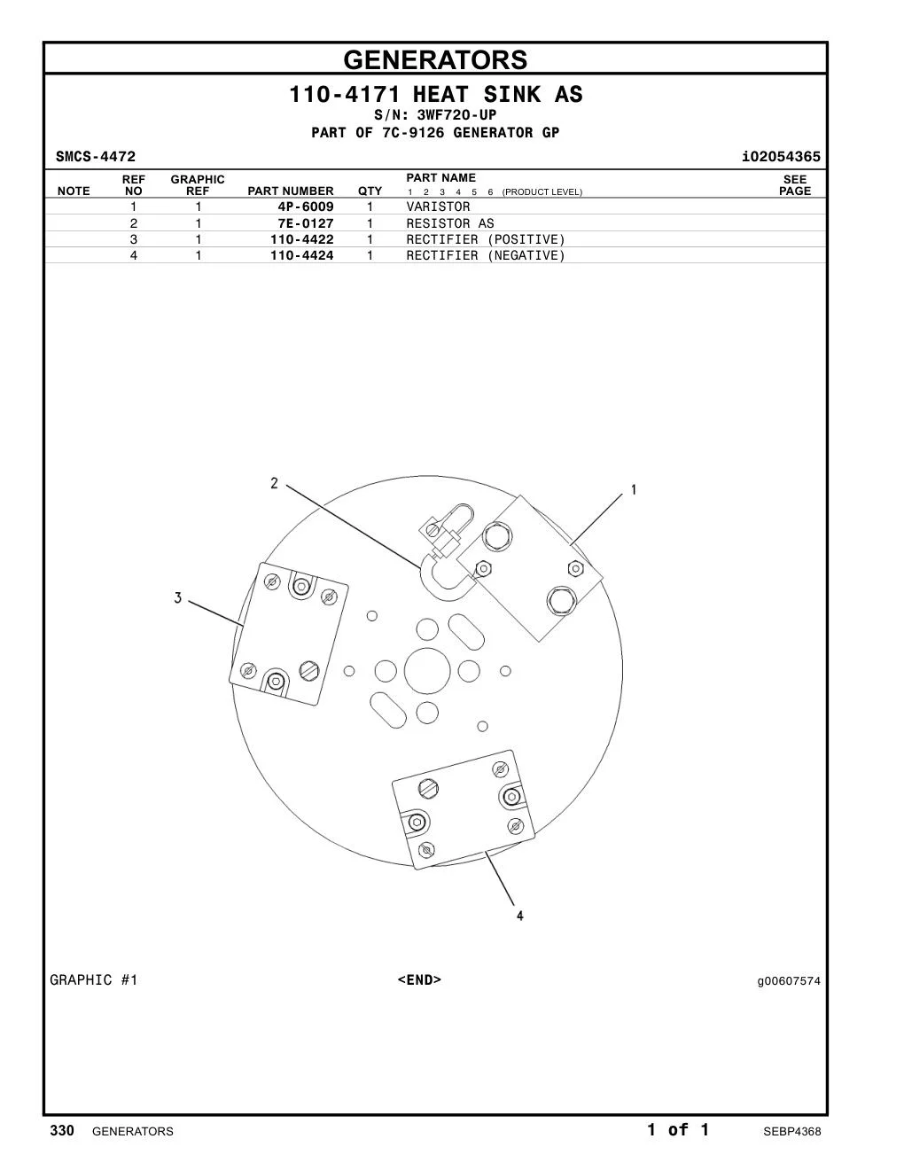 110-4424 RECTIFIER (NEGATIVE) · S/N 3WF720-UP CAT parts manual diagram