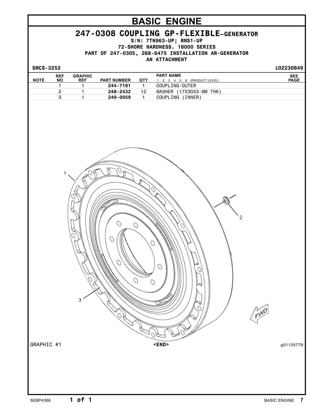 244-7191 COUPLING-OUTER CAT parts manual diagram