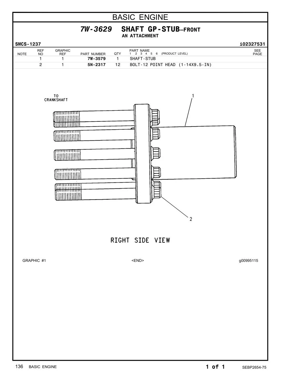 7W-3579 - SHAFT-STUB