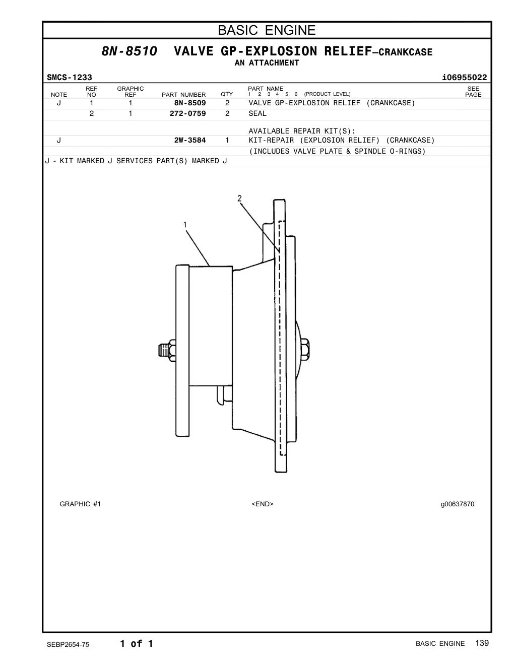 8N-8509 - VALVE GP-EXPLOSION RELIEF (CRANKCASE)