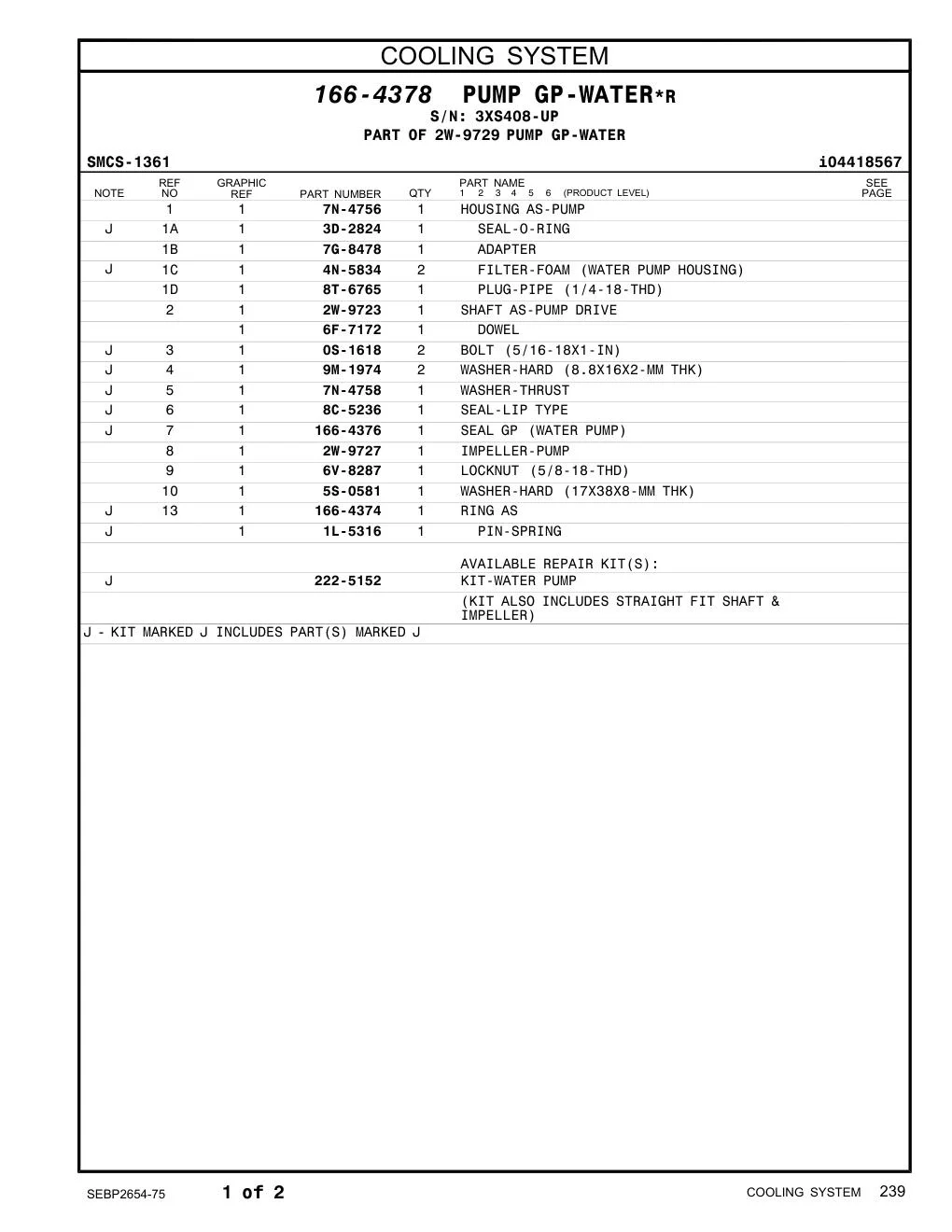2W-9723 - SHAFT AS-PUMP DRIVE