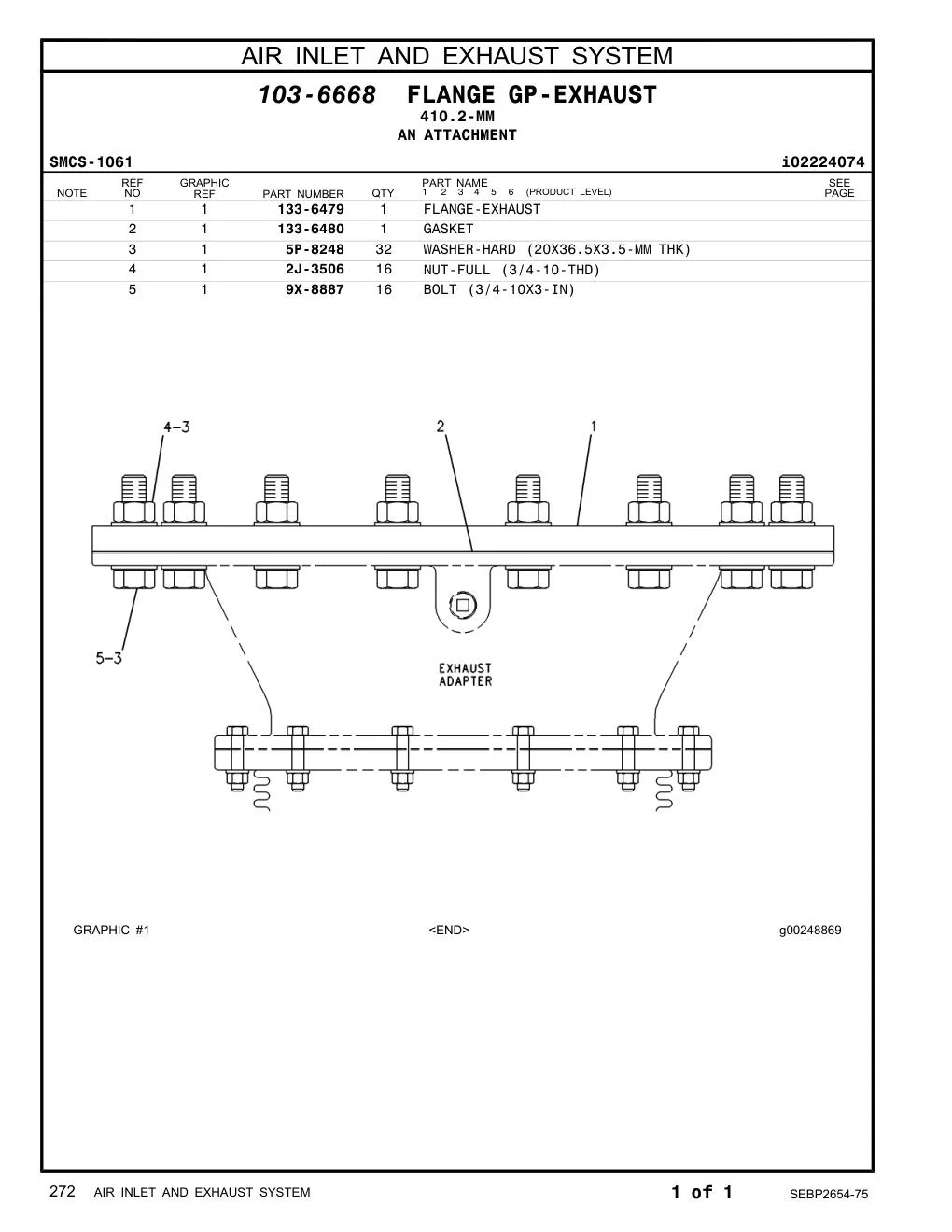 133-6479 FLANGE-EXHAUST CAT parts manual diagram