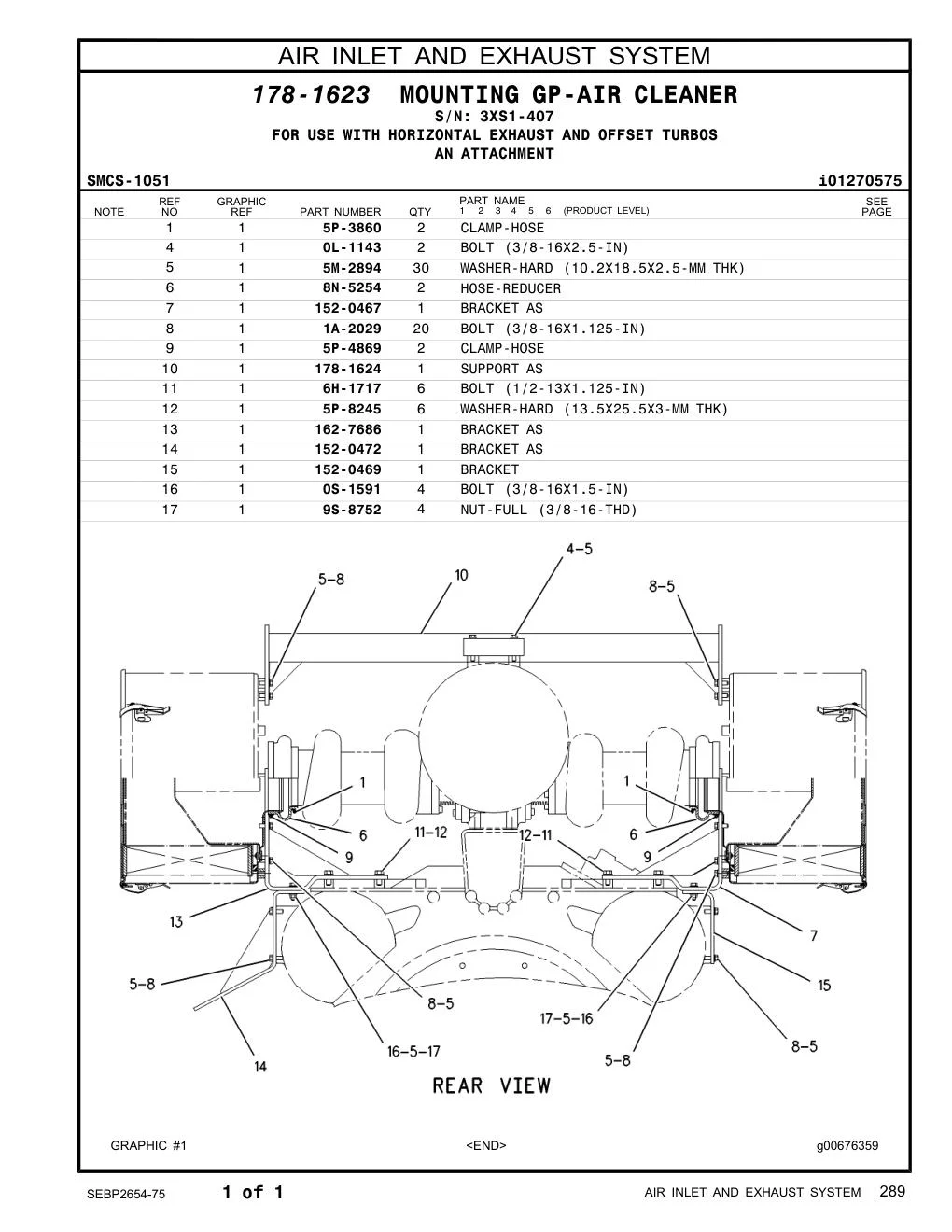 178-1624 SUPPORT AS · S/N 3XS1-407 CAT parts manual diagram
