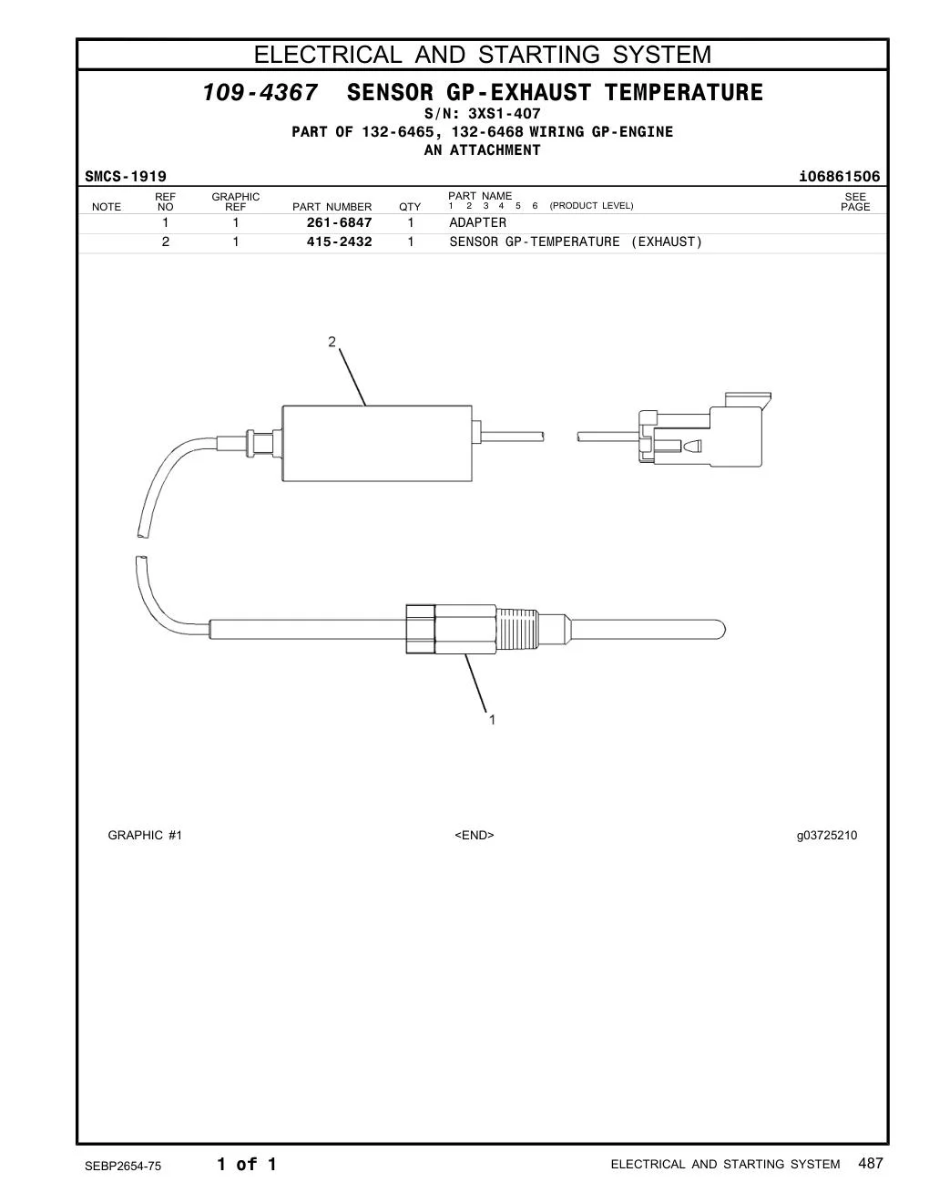 415-2432 SENSOR GP-TEMPERATURE (EXHAUST) (EXHAUST) · S/N 3XS1-407 CAT parts manual diagram