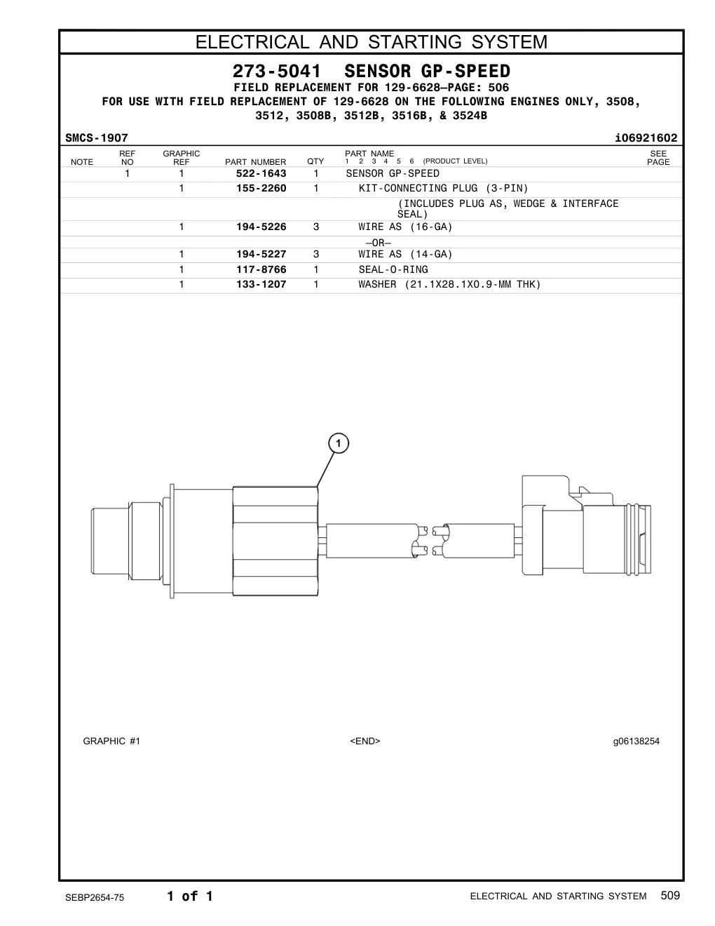 522-1643 SENSOR GP-SPEED CAT parts manual diagram