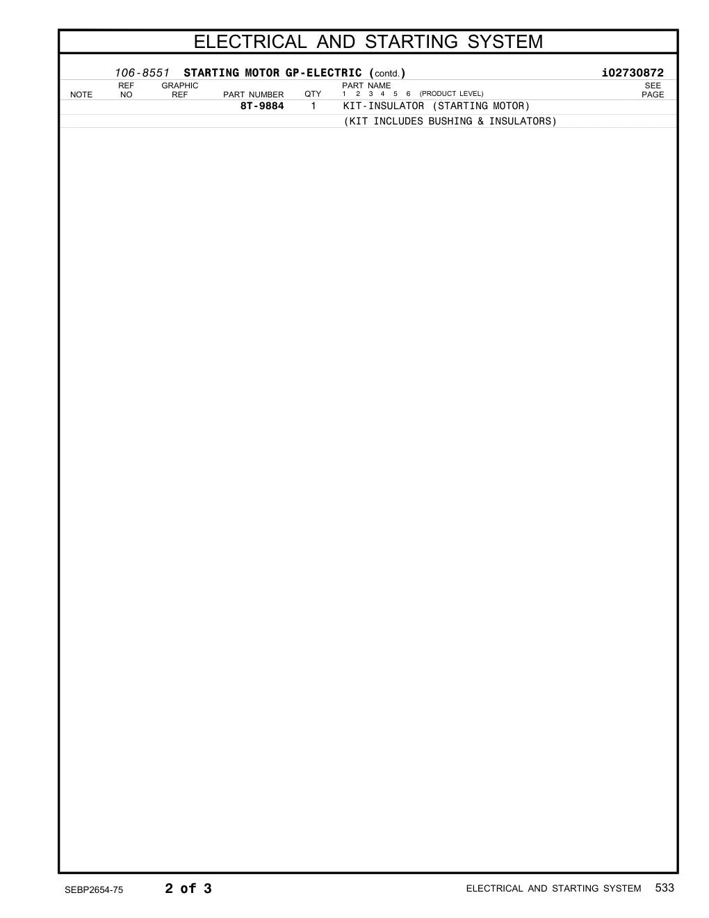 8T-9884 - KIT-INSULATOR (STARTING MOTOR) (KIT INCLUDES BUSHING & INSULATORS)
