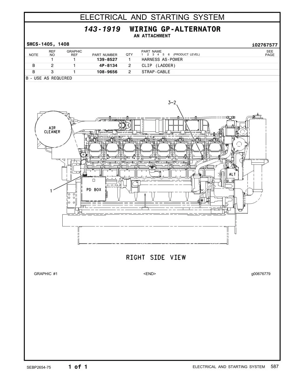 139-8527 HARNESS AS-POWER CAT parts manual diagram