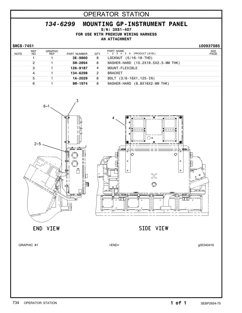 134-6298 BRACKET · S/N 3XS1-407 CAT parts manual diagram