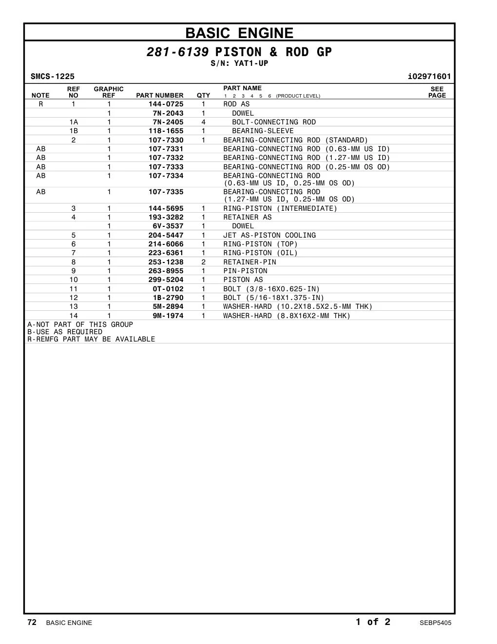 299-5204 PISTON AS · S/N YAT1-UP CAT parts manual diagram