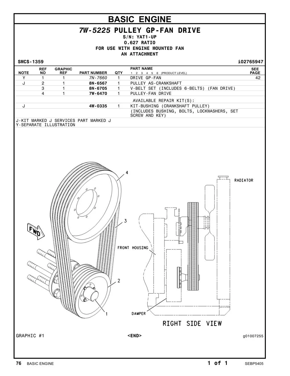 8N-6705 - V-BELT SET (INCLUDES 6-BELTS) (FAN DRIVE)