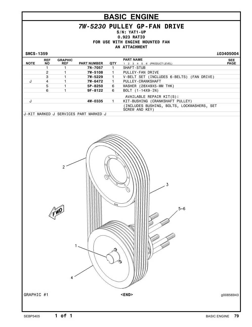 7W-5229 - V-BELT SET (INCLUDES 6-BELTS) (FAN DRIVE)