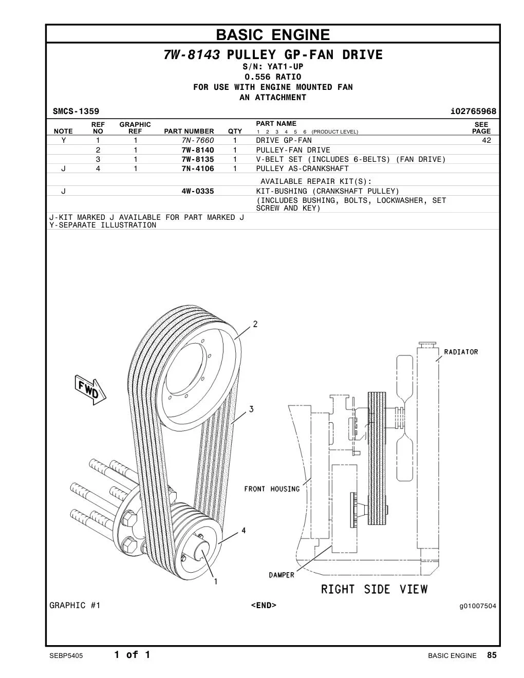 7W-8135 V-BELT SET (INCLUDES 6-BELTS) (FAN DRIVE) · S/N YAT1-UP CAT parts manual diagram