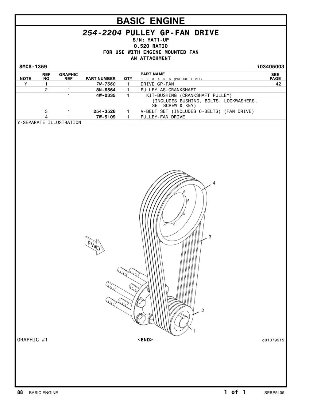254-3526 V-BELT SET (INCLUDES 6-BELTS) (FAN DRIVE) · S/N YAT1-UP CAT parts manual diagram
