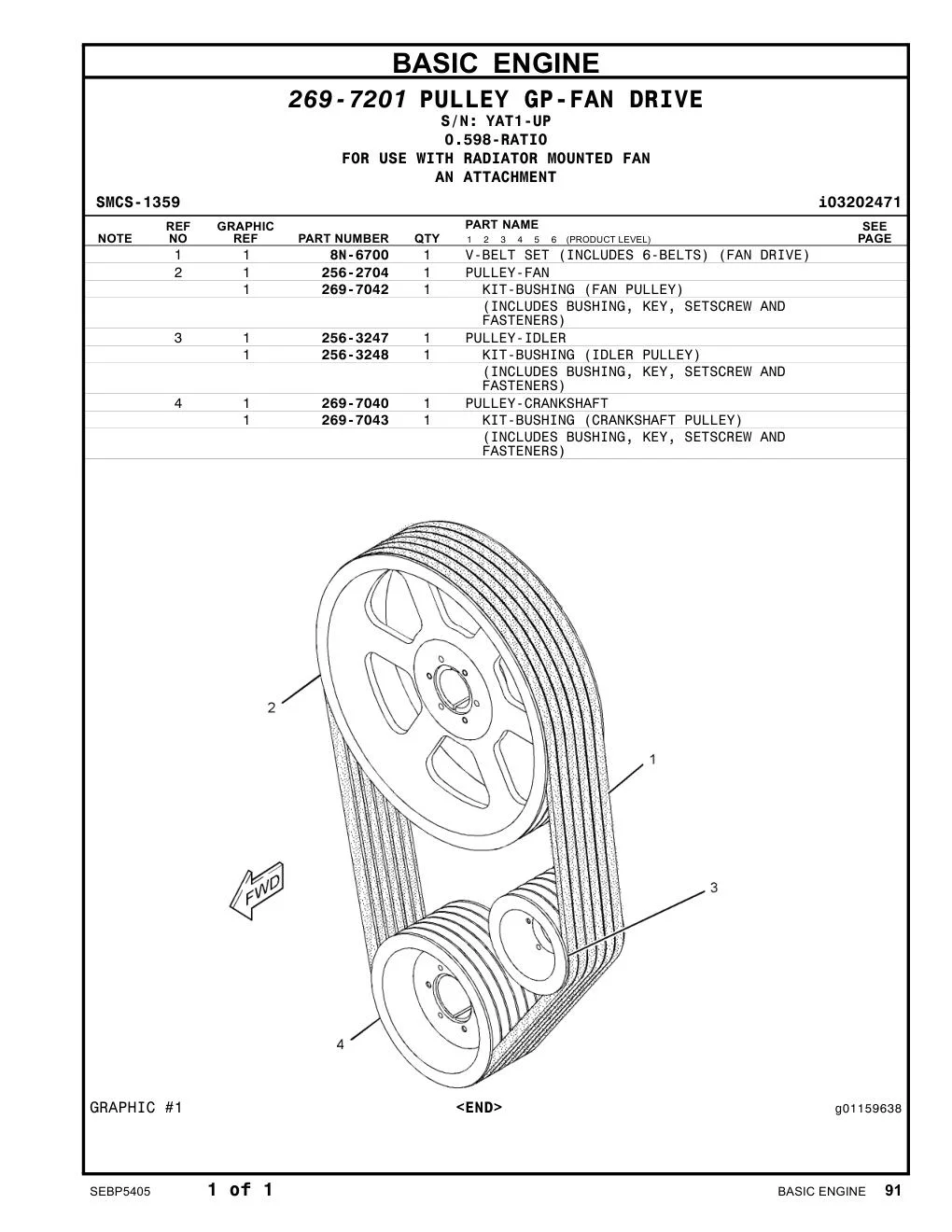 256-2704 PULLEY-FAN · S/N YAT1-UP CAT parts manual diagram