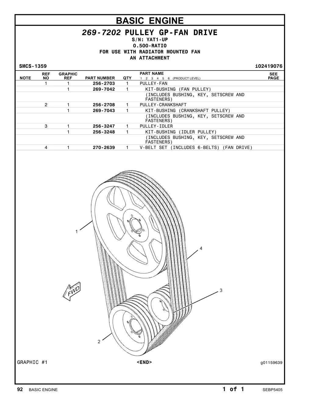 256-2703 PULLEY-FAN · S/N YAT1-UP CAT parts manual diagram