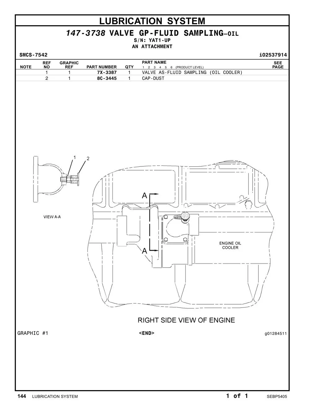 7X-3387 - VALVE AS-FLUID SAMPLING (OIL COOLER)