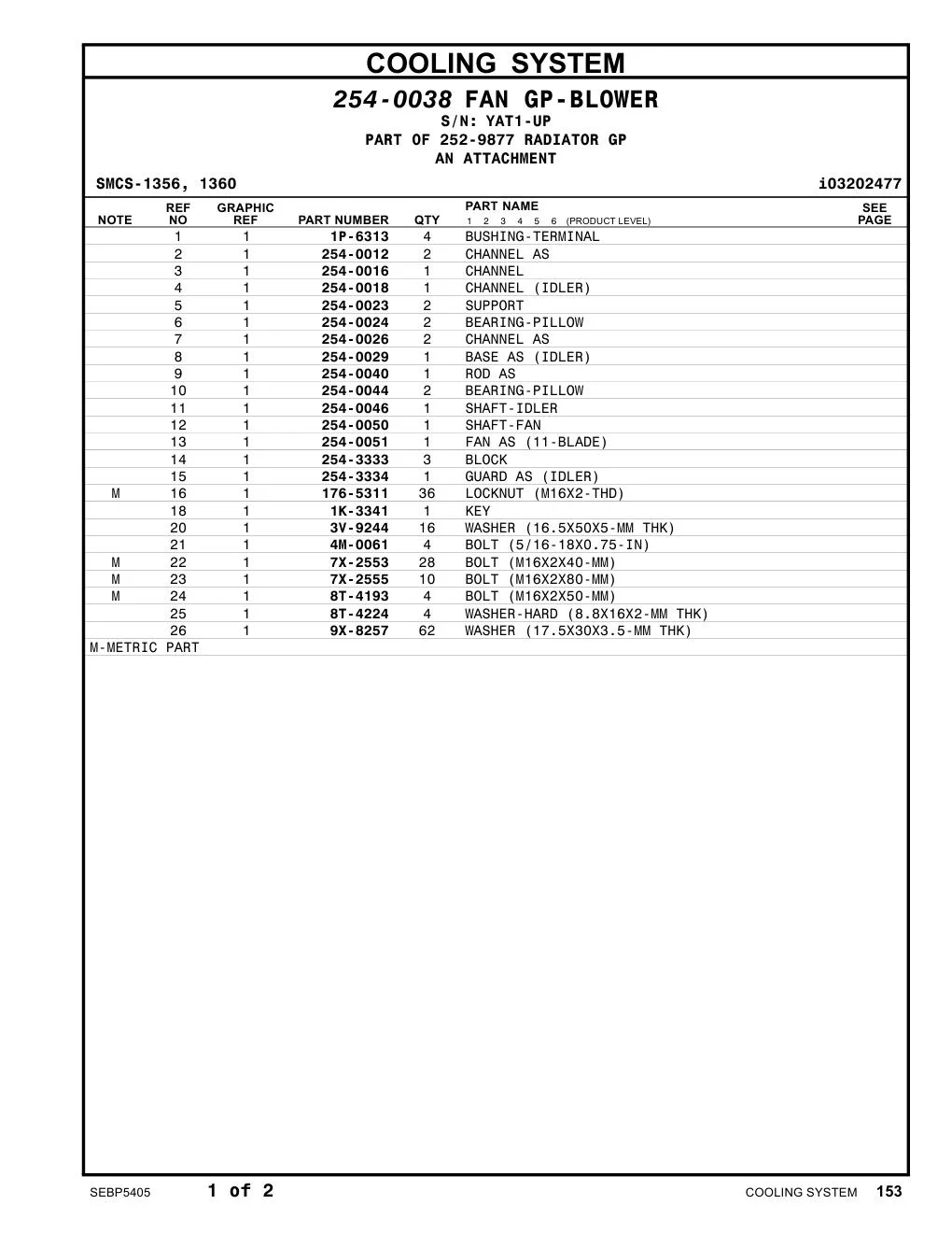 254-0051 FAN AS (11-BLADE) · S/N YAT1-UP CAT parts manual diagram