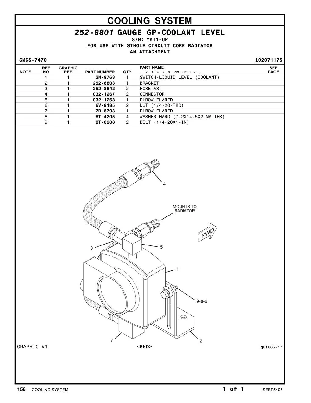 252-8803 BRACKET · S/N YAT1-UP CAT parts manual diagram