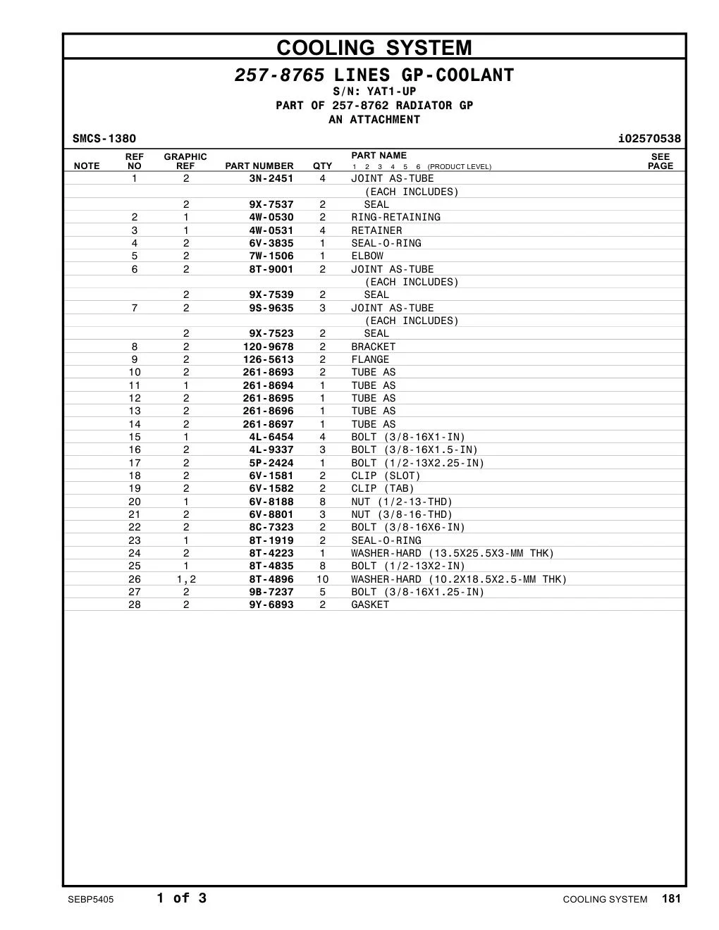 261-8695 TUBE AS · S/N YAT1-UP CAT parts manual diagram