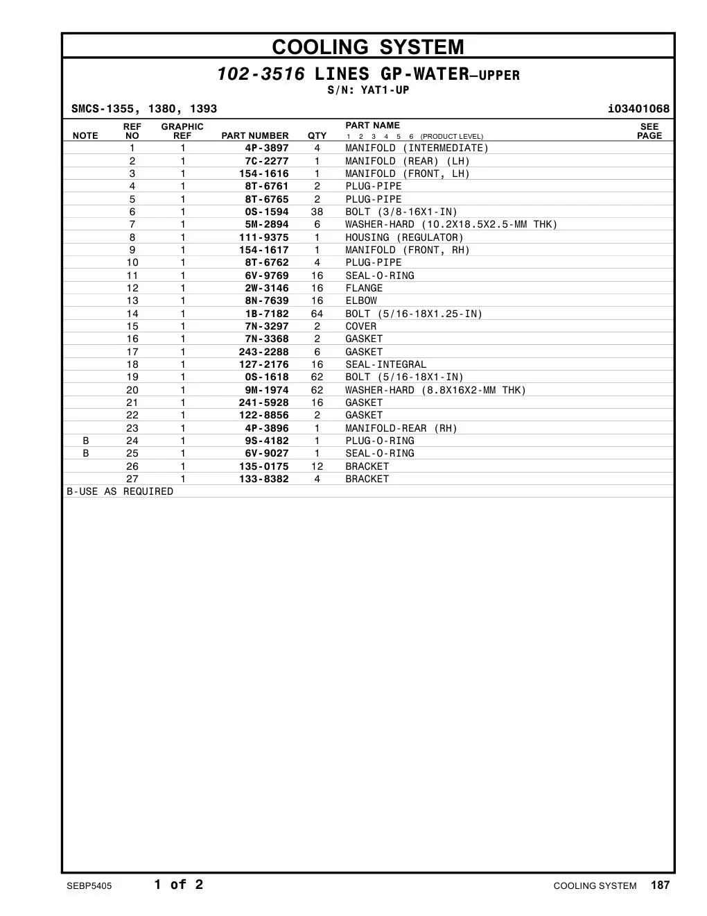 4P-3896 MANIFOLD-REAR (RH) · S/N YAT1-UP CAT parts manual diagram