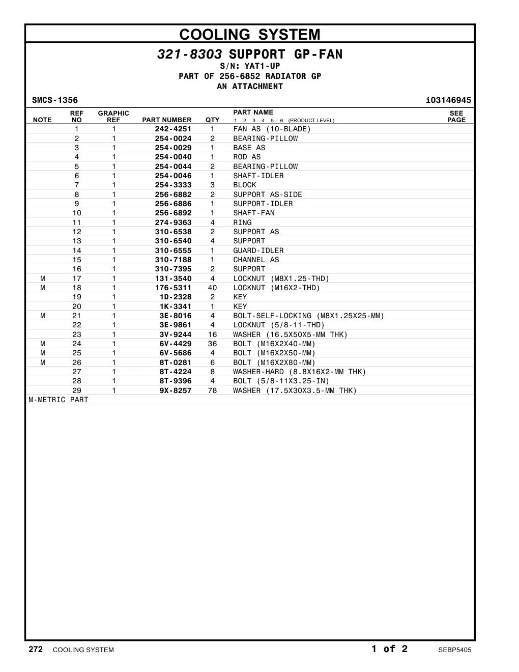 256-6892 SHAFT-FAN · S/N YAT1-UP CAT parts manual diagram