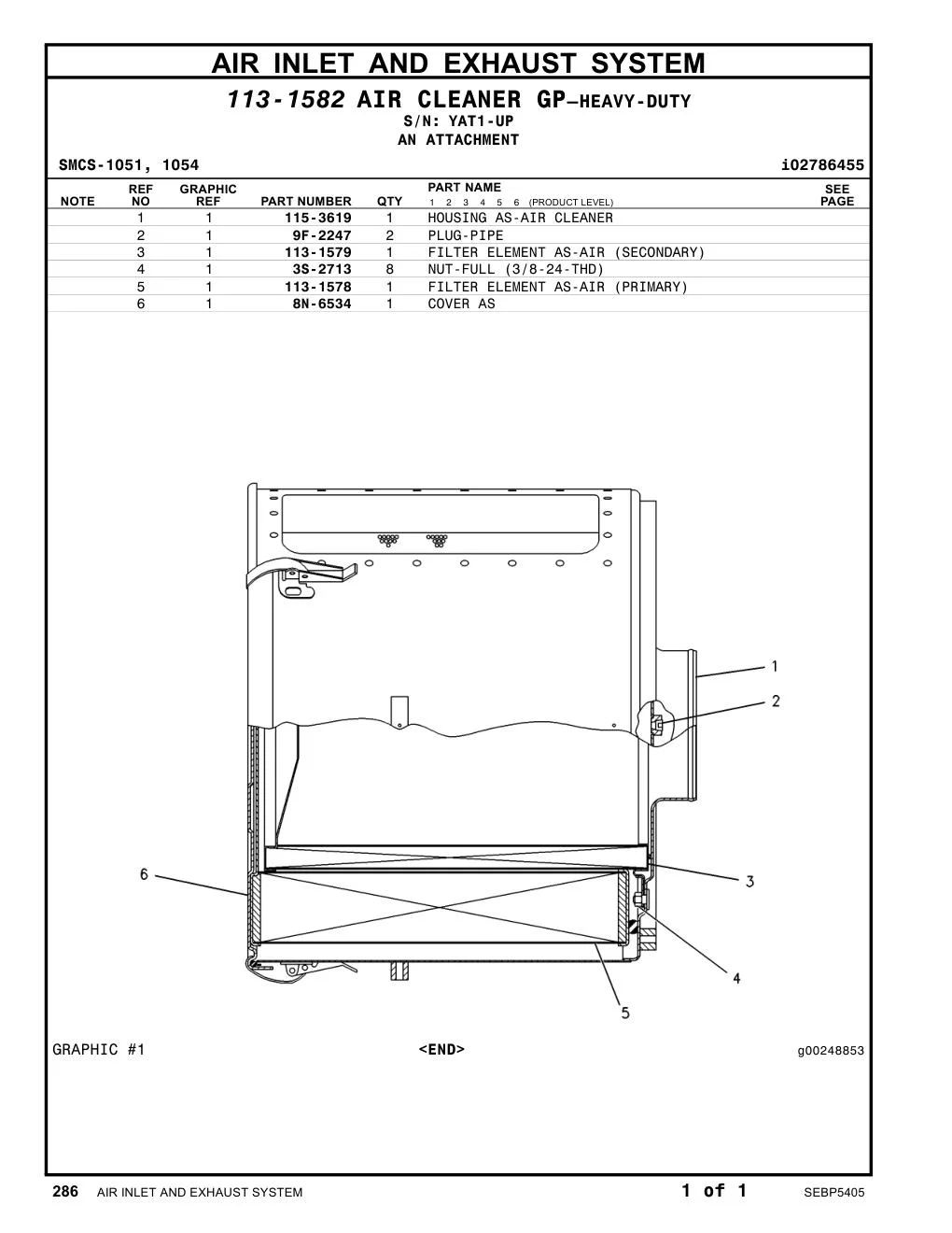 113-1578 FILTER ELEMENT AS-AIR (PRIMARY) · S/N YAT1-UP CAT parts manual diagram