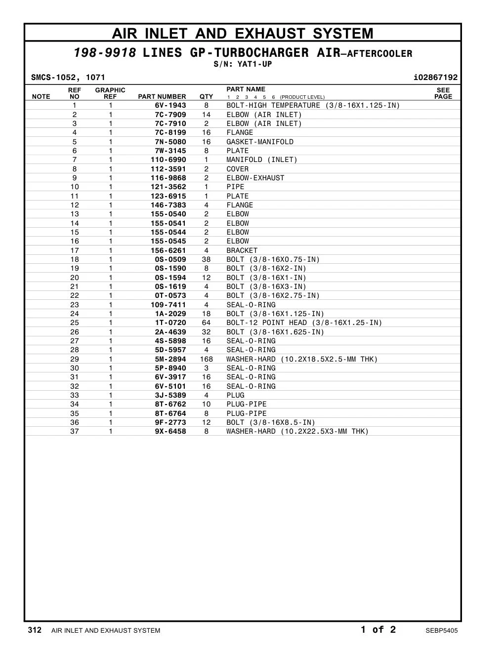 155-0540 ELBOW · S/N YAT1-UP CAT parts manual diagram