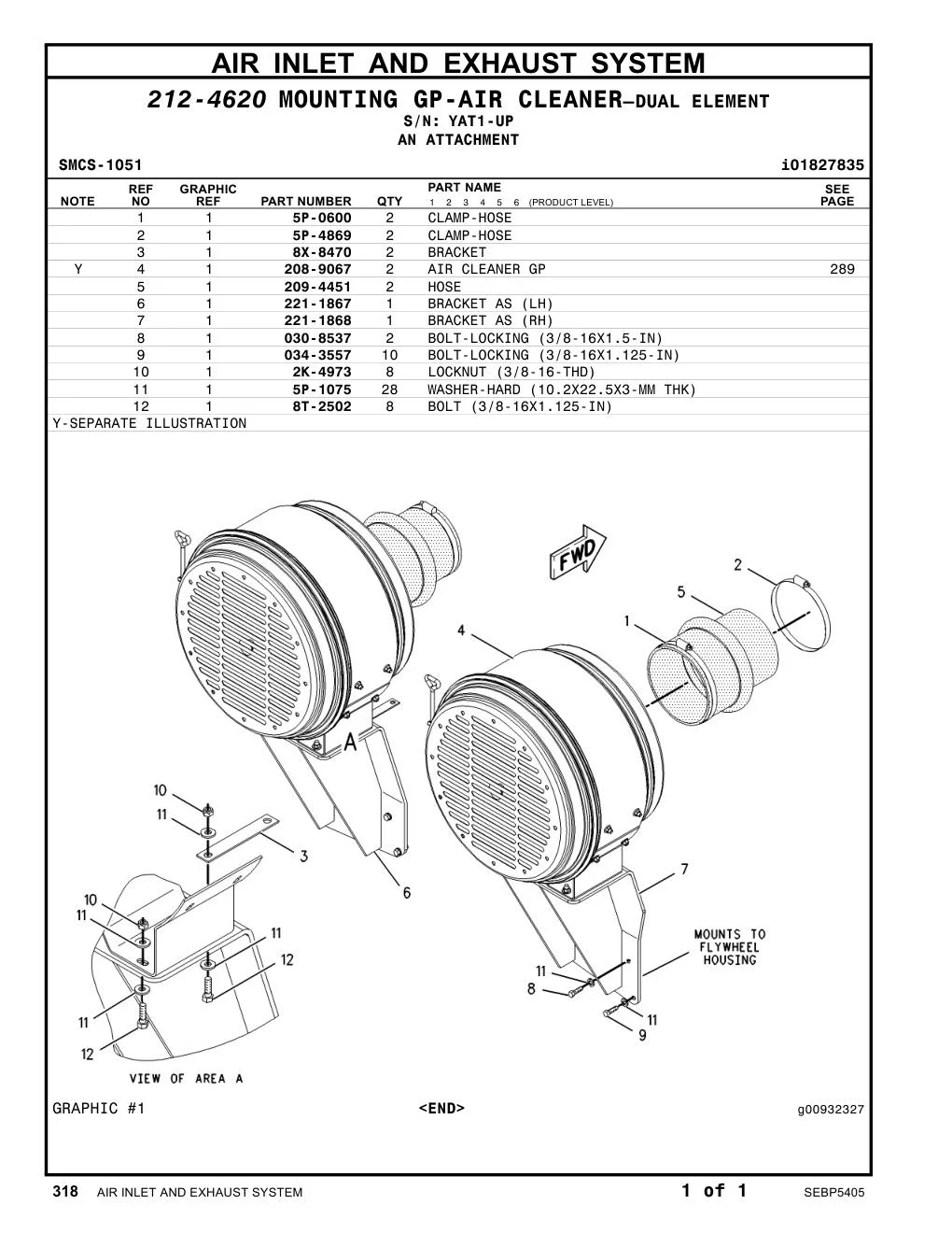 208-9067 AIR CLEANER GP · S/N YAT1-UP CAT parts manual diagram